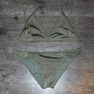 Billabong Bikini Set Olive Green Triangle Top‎ Crisscross Side Swimsuit